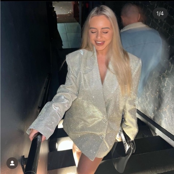 SLA The Label New Paloma Blazer Gold Glitter Medium Oversized Tailored Party - Picture 3 of 17